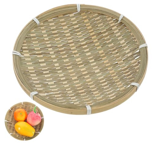 Sewroro Plateau Tressé en Bambou Naturel Rond 22 CM Corbeille Polyvalente pour Collations et Rangement de Bureau Panier à en-Cas Écologique pour Maison et Camping