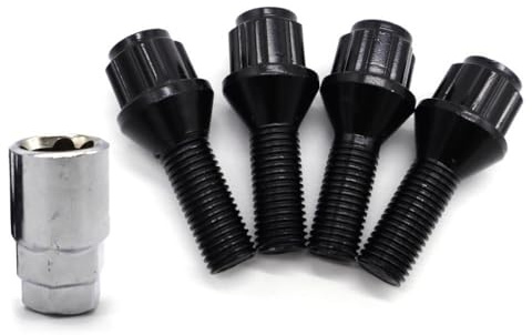 Radbolzen für 1er BMW (E81, E82, E87, E88), Leichtmetallfelgen, Sicherungsbolzen, Muttern, Radmuttern, schwarz, M12x1,5 (17 mm)