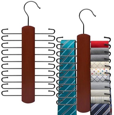 RUNYU 2 STK Krawattenbügel Holz mit 20 Stangen 360° Drehbar Krawattenhalter | Gürtelaufhänger Krawatten Aufbewahrung Gürtelhalter, für Schals, Accessoires, Gürtel Organizer