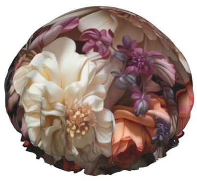Bonnet de douche réutilisable et étanche avec motif de fleurs magnifiques et vibrantes - Motif floral
