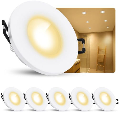 SSC-LUXon BEDA Einbaustrahler 6er Set weiß rund IP65 GU10 2W warmweiß flach | Sechs flache Einbauspots IP65 weiß - warmweiß, nur 30mm tief, für Bad, Dusche & Flur, wechselbares GU10 LED