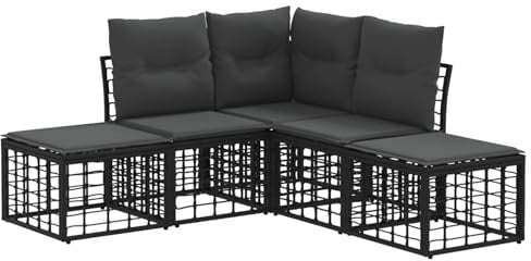 vidaXL Outdoor-Sofagarnitur Schwarz Polyester, Modularer, wetterfester, moderner Outdoor-Sofa-Set, Lounge-Möbel für entspannte Gartenabende