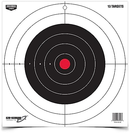 BIRCHWOOD CASEY 12 Eze-Scorer Bull's-Eye Practice Shoot-Up Brilliant White Paper Targets for Indoor and Outdoor Use, 13 Targets