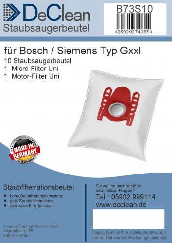 10 DeClean® Staubsaugerbeutel kompatibel mit Bosch/Siemens Typ GXL GXXL