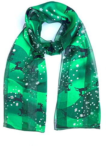 Beautiful New Christmas festive Satin Stripe Reindeer Snow Flake scarves Wrap Stole Neck Tie Shawl Scarf (Green)