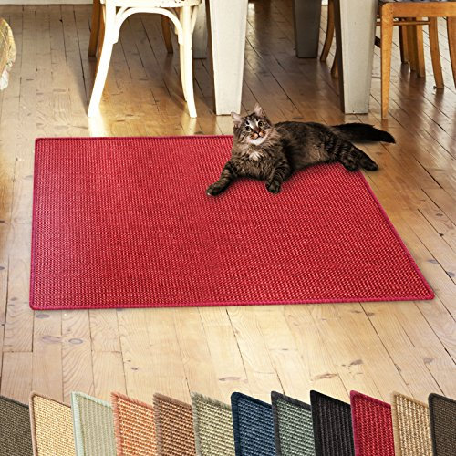 casa pura Katzen Kratzmatte aus Natur Sisal Kratzteppich Kratzmöglichkeiten für Katzen Kratzmöbel für Wand oder Boden - robust & waschba 100x100 cm Rot