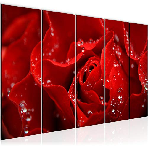 Runa Art Wandbild XXL Blumen Rosen Wohnzimmer Schlafzimmer 200 x 80 cm Rot 5 Teilig - Made in Germany - 200455a