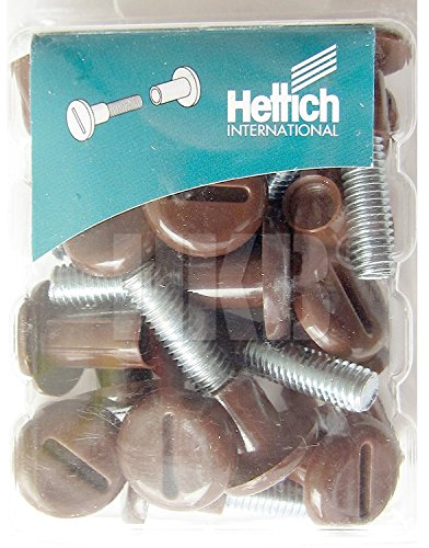 HKB ® 10 Stück Verbindungsschrauben, Stahlgewinde M6, 29-36 mm, Bohr-ø 8 mm, Abdeck-ø 16 mm, Kunststoff braun, Hersteller Hettich, Artikel-Nr. 89325