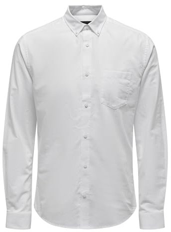Camisa de Hombre ONLY&SONS Ajustada Manga Larga Estilo Oxford Elegante cómoda Camisa Masculina, Color:Blanco-3, Talla:XL