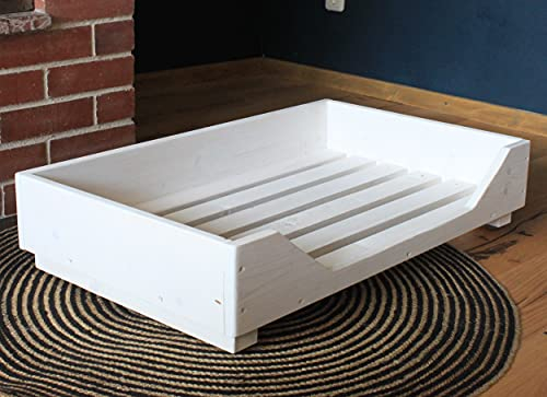 Dekorie Hundebett aus Holz für kleine Hunde - 70 x 45 cm - Farbe: Weiß - Hundekorb/Hundesofa/Katzenbett aus Massivholz