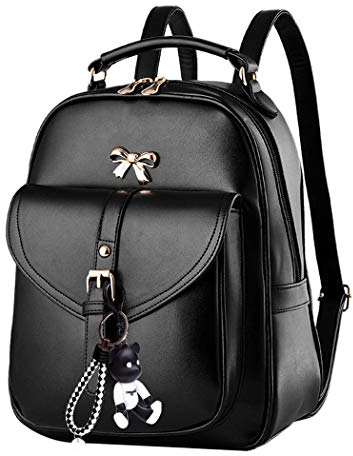 DEERWORD Damen Rucksack Taschen Frauen Elegant Tasche Stadtrucksack Rucksackhandtasche Vintage PU-Leder 5255 1-teilig set Schwarz