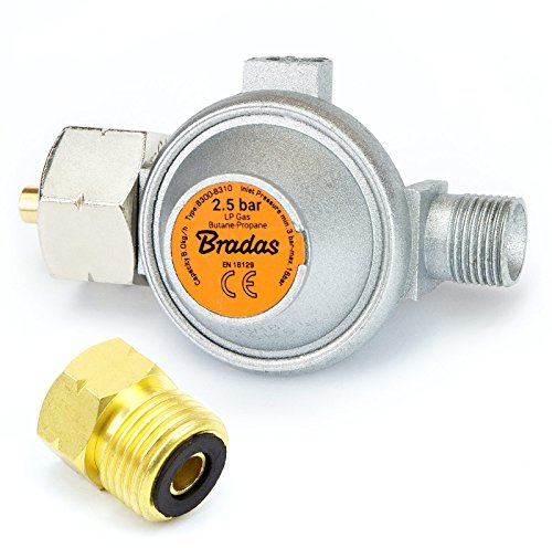Druckregler gasflasche 2,5 bar 8 Kg/h - Anschluss W21,8 x G3/8 - Druckminderer für Gasflaschen bis 11 kg, Gasregler Schlauch Abflammgerät gasflasche RED4