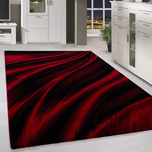 HomebyHome Teppich Wohnzimmer 200x290 cm Rot Abstrakt Wellen Design - Schlafzimmer Teppich Kurzflor Extra Weich Pflegeleicht Teppiche Waschbar Küche Esszimmer - Carpet Living Room