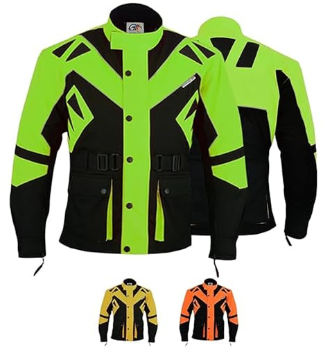 German Wear Motorradjacke Herren mit 5CE-Protektoren 4-Lagen System Abnehmbar Thermofutter Winddicht Reflektierend mit 5 Taschen - Orange für Touring & Alltag