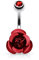 Piercing nombril fleur rose rouge strass en relief