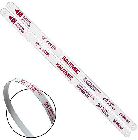 HAUTMEC 300mm Hacksaw Blades 24 TPI – 2 Pack 12 Bi-Metal Replacement Blades with High-Speed Steel Teeth and Spring Steel Body, Professional Grade, Fits Most Hacksaw Frames - HT0017