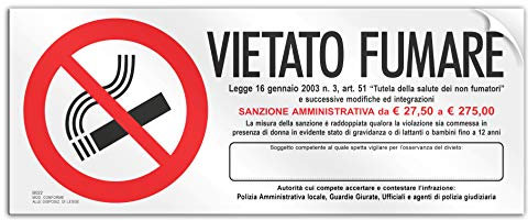 Cartello cm 30x12 - Vietato Fumare con Responsabile (PVC Adesivo morbido)