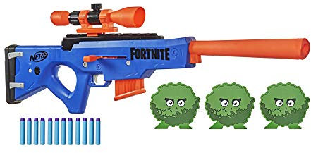 NERF Fortnite BASR-R Bolt Action Blaster -- Includes 3 Bush Targets, Removable Scope, Removable 6-Dart Clip, 6 Official Elite Darts