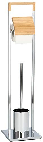SPRINGOS Juego de WC Soporte con portapapel higiénico integrado Escobillero metálico de bambú 75,5 cm Mobiliario de baño Escobillero