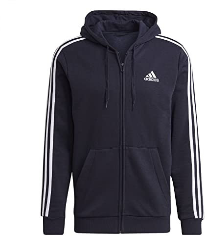 adidas Herren Essentials Fleece 3-Stripes Full-Zip Hoodie, Dark Blue/White, XXL