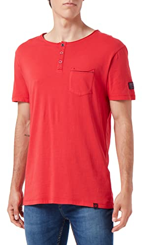 Timezone Herren Washed Henley T-Shirt, red, L