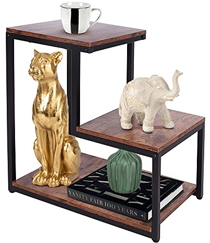 BAKAJI Bücherregal mit 3 Einlegeböden aus Metall und MDF-Holz, seitlicher Kaffeetisch, modernes Design, für Wohnzimmer, Haus oder Büro, 60 x 60 x 35 cm