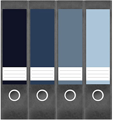Etiketten für Ordner | Farbmix Blau 1 | 4 breite Aufkleber für Ordnerrücken | Selbstklebende Design Ordneretiketten Rückenschilder