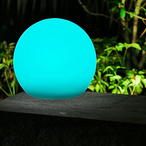 Dapo 2x Hochwertige LED-Außen-Garten-Solar-Kugel-Leuchte BIRTA mit Spieß, USB-Kabel und Fernbedienung, Reichweite 6m, Kunststoff, 2x LED farbechselnd-tageslichtweiß, IP44 (2x Durchmesser 20cm)