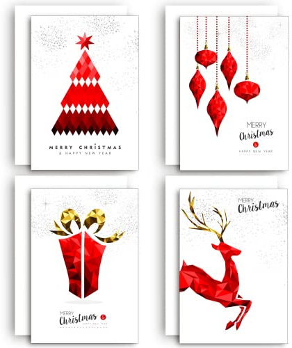40 x Tarjetas de Navidad elegantes y ecológicas con sobres (40 elegantes tarjetas de Navidad rojas)