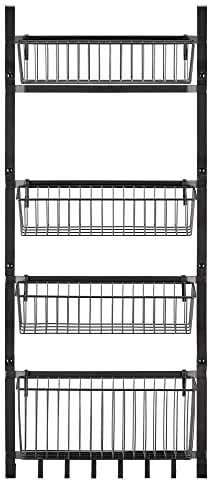 Navaris Over The Door Pantry Organiser - Hanging Spice Rack for Pantry Door - 4 Basket Shelves and Hooks - Wire Metal Kitchen Storage Organisation