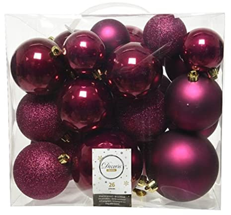 dekorativer bruchfester Kugelmix als 26-er Set aus PVC Weihnachtskugeln Baumschmuck Christbaumschmuck je im 6 cm, 8 cm und 10 cm Kugeldurchmesser in matt, glänzend und Glitzer (magnolienrosa)