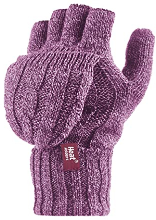 HEAT HOLDERS - Damen Thermo Fingerlose Handschuhe mit Fäustlinge Kappe | Winter Handschuhe mit Plüsch Fleecefutter (Einheitsgröße, Rosa)
