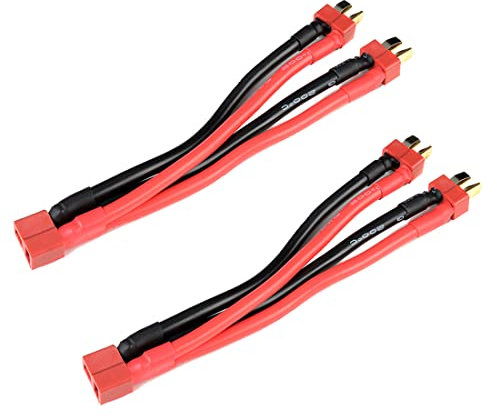 LINSYRC 2-Pack Deans T-Plug Parallel Stecker Adapter 1-Buchse auf 2-Männlich Steckeradapter Y-Splitter mit 10CM 14AWG Silikonkabel