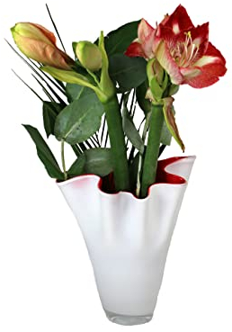 SIGNATURE HOME COLLECTION Glasvase rot weiß Blumenvase mundgeblasen 21 x 21 x 30 cm