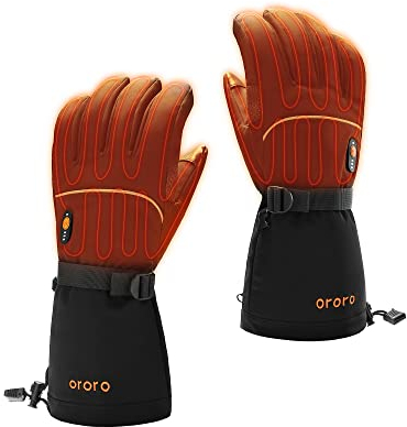 ORORO Beheizbare Handschuhe Damen Herren, Akku Beheizte Handschuhe zum Motorrad Skifahren und Wandern - Ladegerät Nicht Enthalten (Schwarz, M)