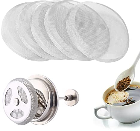 French Press Ersatzfilter sieb,French Press sieb,French Press sieb für Kaffeedrücker,French Press Filter,Mehrweg-Kaffeefilter,304 Edelstahl Mesh für French Press Kaffeemaschinen,5 Stück