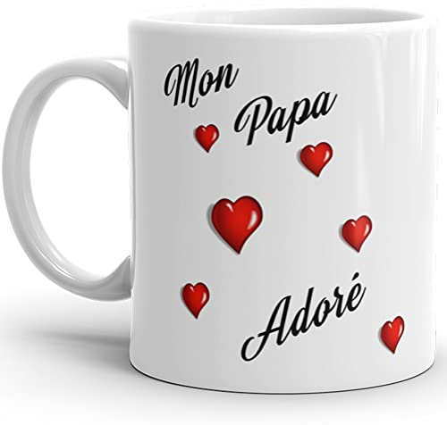 Kalféa Mug papa adoré je t'aime tasse amour beau père haute Qualité avec coeurs Idée Cadeau Originale Famille papa anniversaire noel fete réalisé en France