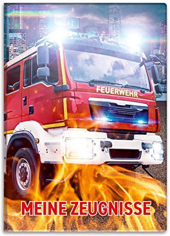 itenga Zeugnismappemit Motiv DIN A4 Dokumentenmappe Zeugnisse - für Kinder Jugendliche Schüler Mädchen (Feuerwehr)