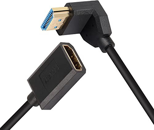 PNGKNYOCN Cavo corto HDMI 8K, 1FT/0,3 m 90 gradi ultra alta velocità curva destra HDMI 2.1 maschio a femmina cavo di prolunga supporto 8K a 60Hz, HDR dinamico, HDCP 2.2 e 2.3, eARC (Down Bend)