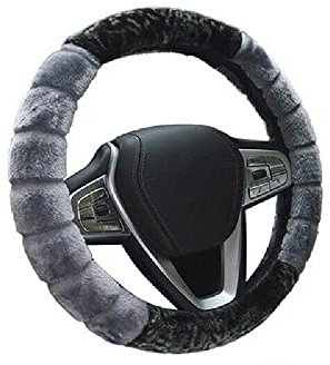 Baceyong Schwarzer weicher elastischer Winter-Warmer Plüsch-Lenkradbezug Auto-Autozubehör, 38 cm Warmer Plüsch-Lenkradbezug Winter-kurzes Fell weicher Plüsch-Auto 4 Farben