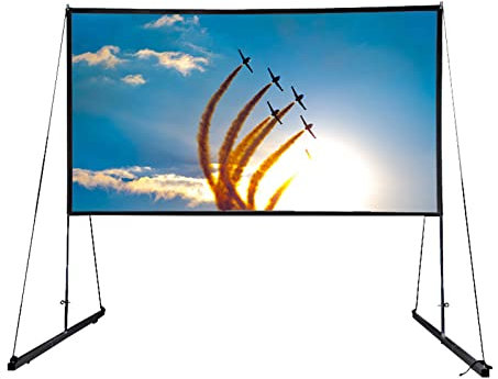Beamer Leinwand mit Stativ 150 Zoll – Projektor Leinwand für Indoor und Outdoor für Film und Büropräsentationen – 16:9 HD Premium knitterfreier Leinwand Ständer mit Tragetasche und festem Riemen