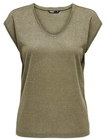 ONLY Damen Einfarbige Kurzarm Bluse Basic Rundhals Ausschnitt Blusen T-Shirt Blouse Oberteil ONLVIC, 15136069,Falcon/Detail:Tone in Tone Lurex,L