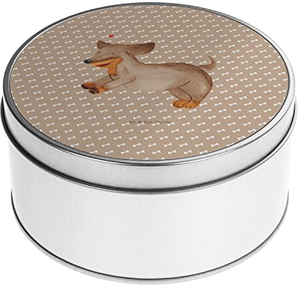 Mr. & Mrs. Panda Blechdose rund Hund Dackel - Geschenk, Vorratsdosen mit Deckel, Geschenkkiste, Herz, Metallkiste mit Deckel, Haustier, Metall Dose,