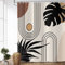 ASDCXZ Duschvorhang Boho 180x200 cm, Modern Abstrakt Kunst Boho Style Schwarz Blätter Sonne Linie Beige Braun Waschbar Duschvorhänge Textil Wasserdicht Duschvorhang für Badewanne mit 12 Haken