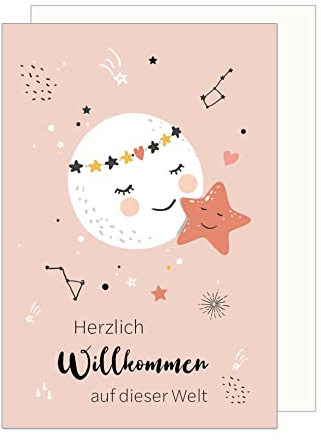 Edition Seidel Premium Glückwunschkarte zur Geburt mit Umschlag. Karte Babykarte Ereigniskarte Grusskarte Herzlich Willkommen auf dieser Welt Ereignis Mädchen Junge (E260 SW023)