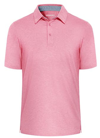 EKLENTSON Men's Outdoor Breathable Polo Quick Dry Short Sleeve Athletic Camping Tops with Buttons,Pink,3XL