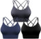 Sykooria Sport BH Damen Gepolstert Bustier Damen BH ohne Buegel Spaghettiträger Cross Back Design Push up BH Sport Bra Top für Yoga Fitness, Schwarz+Dunkelgrau+Dunkelblau, M