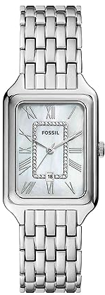 Fossil Damen Raquel Quarz Edelstahl Dreizeiger Uhr, Silber/Perlmutt, 26MM, Raquel