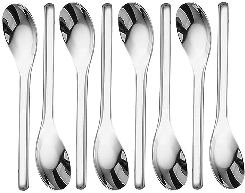 OULIGET Cucchiai da zuppa spessi e pesanti, in acciaio inossidabile, cucchiaio cinese argentato, cucchiai asiatici resistenti con manico lungo, 18 cm, set da 8
