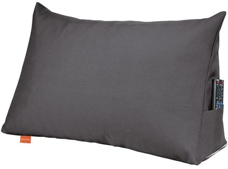 sleepling Rückenkissen Keilkissen für Bett und Sofa, Lendenkissen, dreieckiges Lesekissen, Kissen mit abnehmbarem waschbarem Bezug, Seitenfach, 70 cm breit, dunkelgrau
